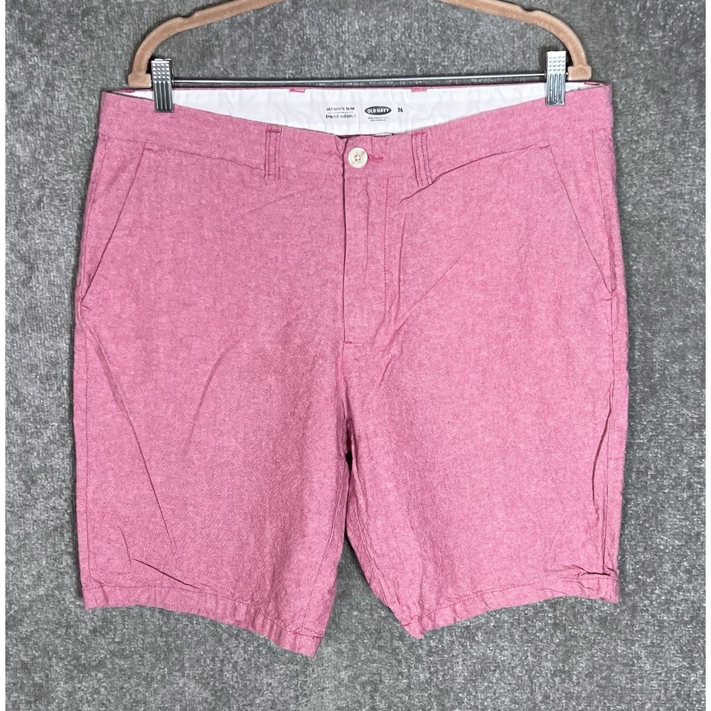Old Navy Linen Blend Ultimate Slim Chino Shorts Mens Size 36 Berry Pink Pockets